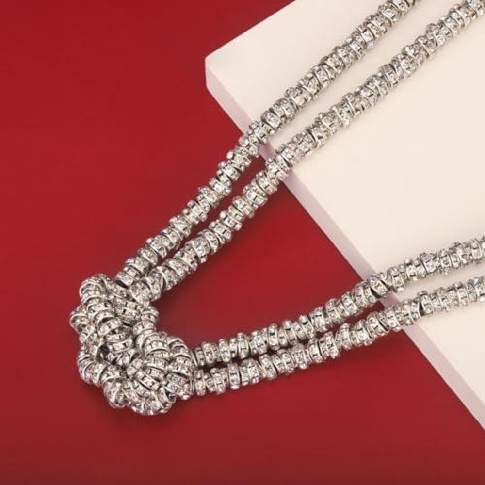 Silver Multi Strand Knot Statement Necklace Textured Ribbed Choker Jewelry‎